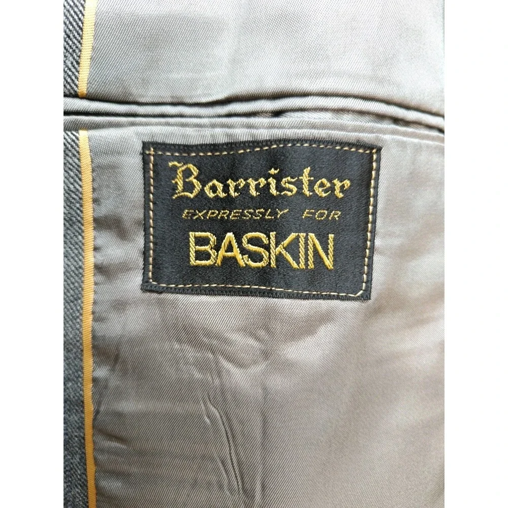 Baskin Mens Wool Sports Coat 40L Gray Herringbone Vintage 2 Button USA F505